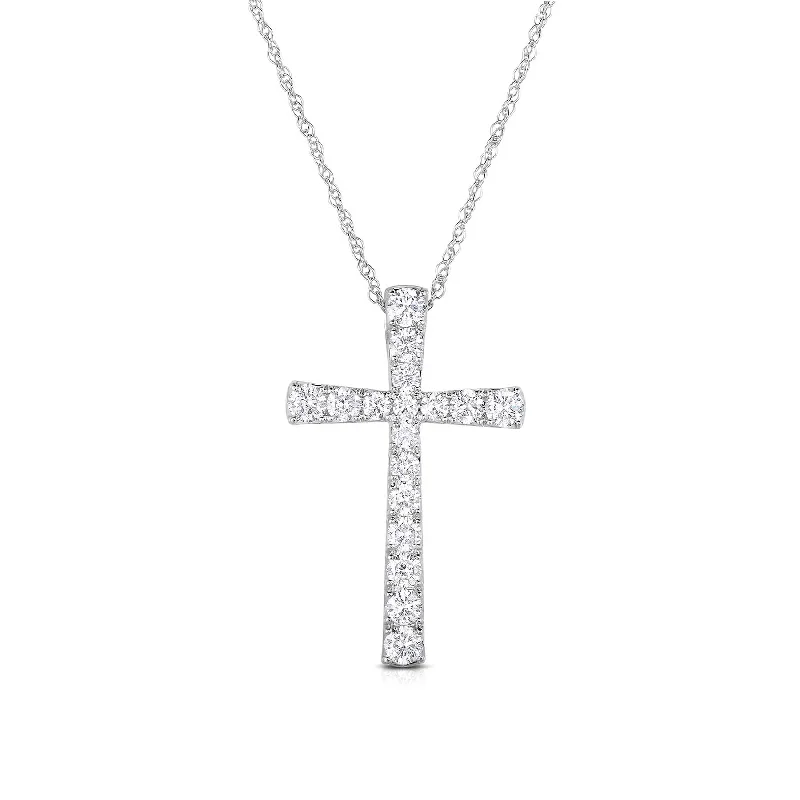 Women’s boho necklace-Pavé Diamond Cross Pendant, .99 Ct, 14K White Gold