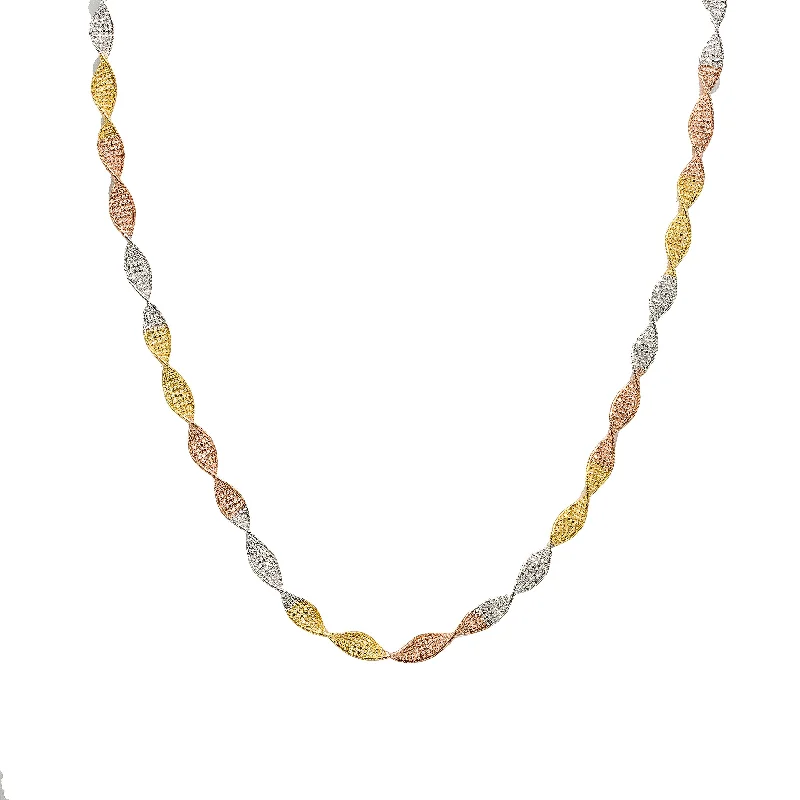 Women’s large pendant necklace-22K Multi Tone Gold Chain W/ Beaded Filigree & Singapore Style Chain