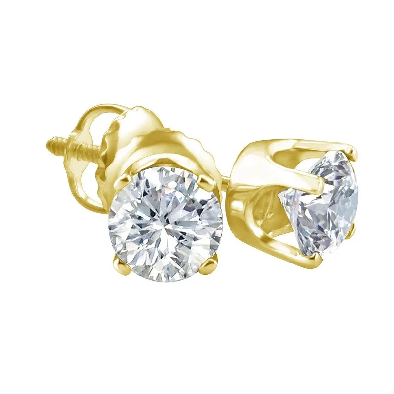 Women’s pink sapphire earrings-Royale 3/4 CTW Diamond Solitaire Stud Earrings in 14KT Yellow Gold