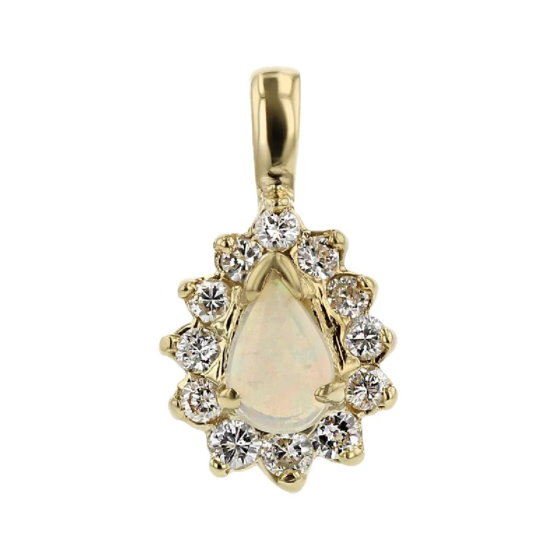 Women’s classic necklace-14K Pear-Shaped Opal and Diamond Halo Pendant