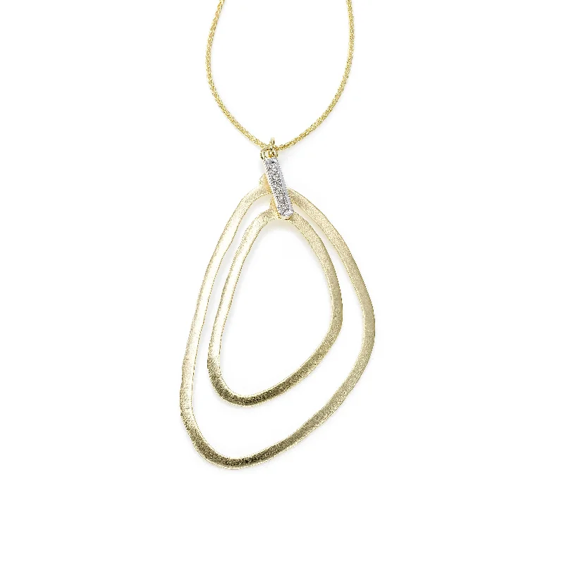 Women’s silver necklace-Double Abstract Pendant With Diamonds, 14K Yellow Gold