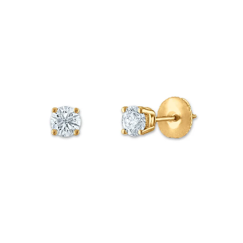 Women’s sapphire stud earrings-Signature Certificate EcoLove 1/2 CTW Round Lab Grown Diamond Solitaire Stud Earrings in 14KT Yellow Gold