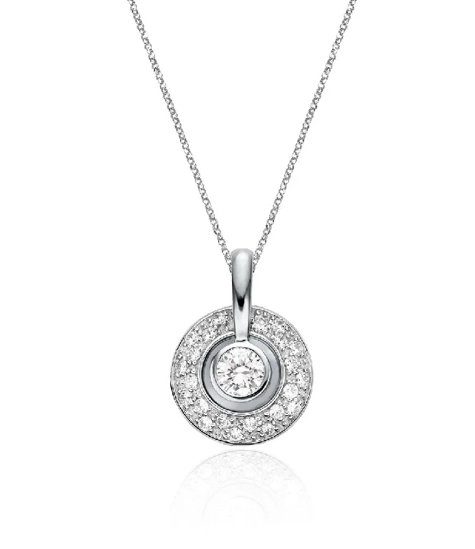 Women’s tennis necklace-Halo pendant with 1.75 carats* of diamond simulants in sterling silver