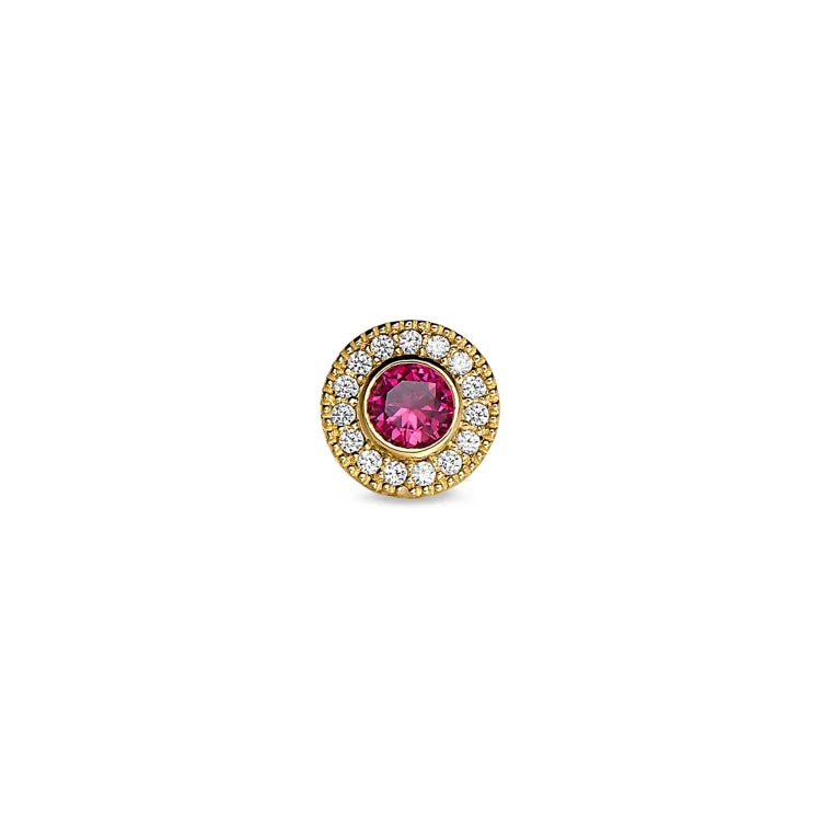 Women’s custom-made engagement ring-Gold Finish Finish Sterling Silver Micropave Round Simulated Ruby Charm with Simulated Diamonds for BL2300B