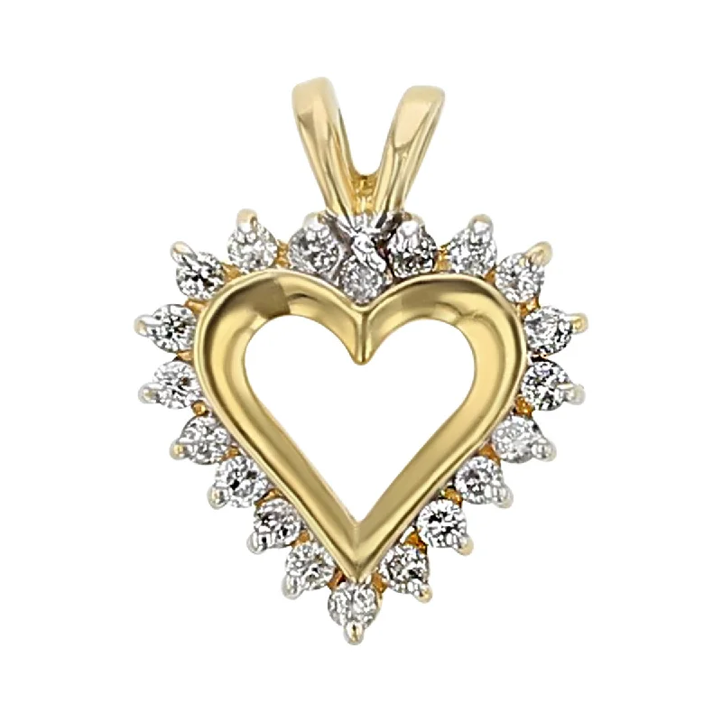 Women’s animal pendant necklace-14K Yellow Gold Open Heart Diamond Pendant