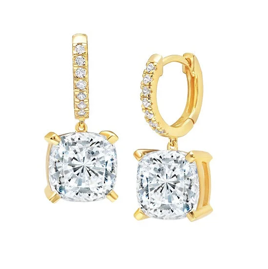 Women’s art deco earrings-Crislu 18KT Yellow Gold Plated Sterling Silver Cushion Cubic Zirconia Leverback Earrings