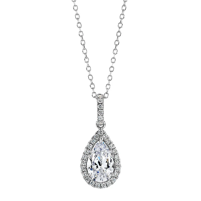 Women’s engraved necklace-Halo pendant with 0.96 carats* of diamond simulants in 10 carat white gold