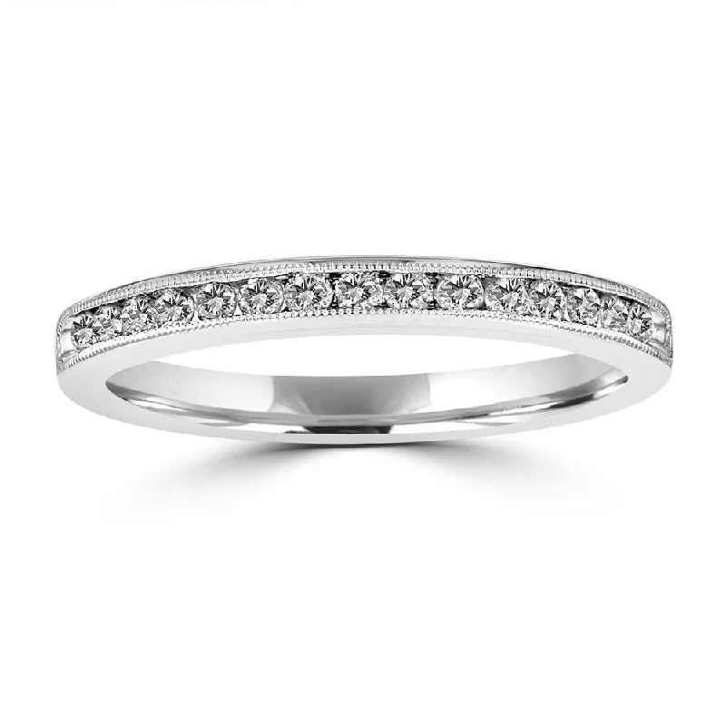 Women’s diamond band engagement ring-14KT WHITE GOLD 1/4 CTW ROUND DIAMOND CHANNEL SET MILGRAIN BAND