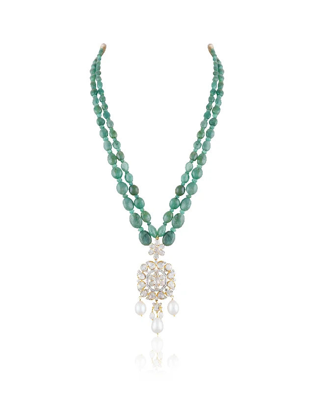 Women’s gold necklace-Isha Polki And Diamond Bead Pendant