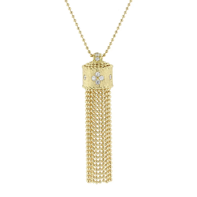 Women’s minimalist necklace-18K Princess Tassel Pendant on 33-Inch Chain with Diamond Accent