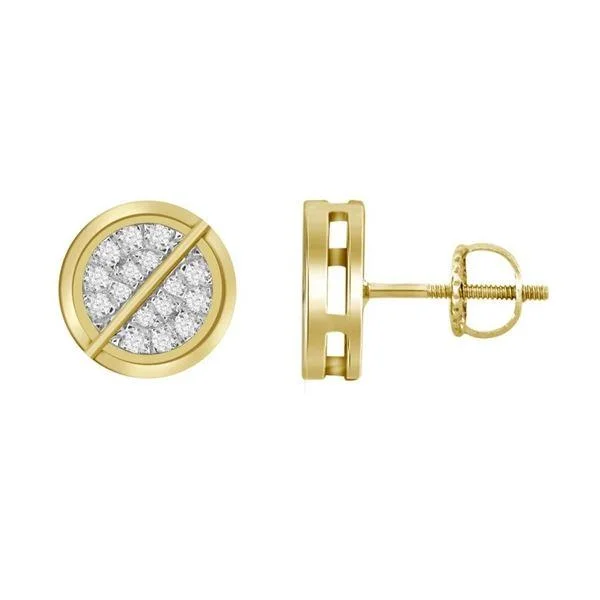 Women’s heart-shaped earrings-MEN'S STUD EARRINGS 0.75CT ROUND DIAMOND 10K YELLOW GOLD