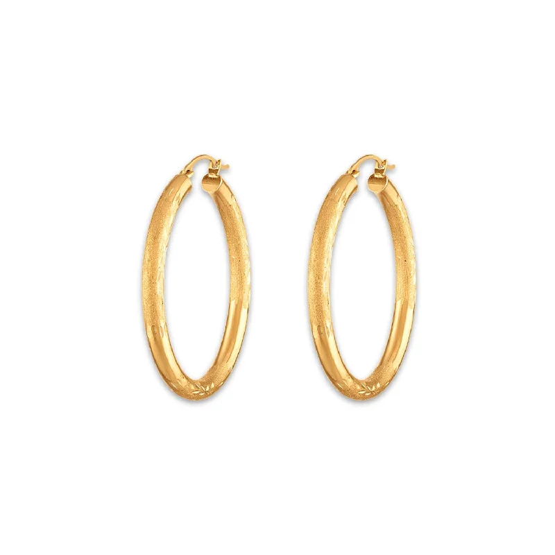 Women’s rose gold earrings-10KT Yellow Gold 3X32MM Hoop Earrings