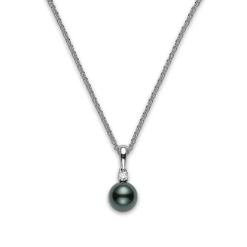 Women’s butterfly necklace-Black South Sea Cultured Pearl Pendant with Diamonds