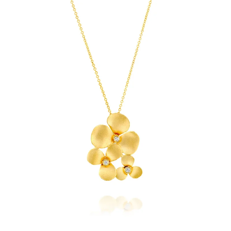 Women’s diamond necklace-Flower Motif Pendant with Diamonds, 14K Yellow Gold