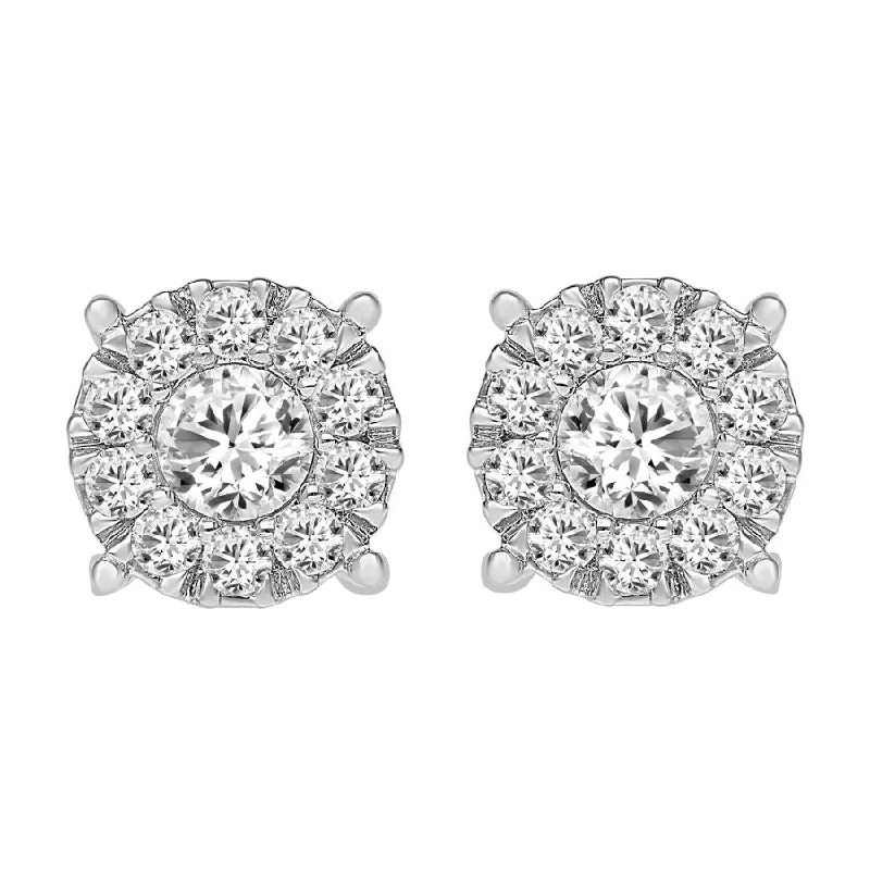 Women’s double drop earrings-LADIES EARRINGS 1.00CT ROUND DIAMOND 14K WHITE GOLD