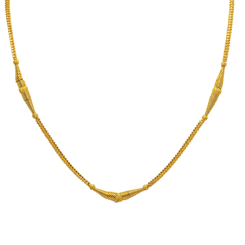 Women’s classic pearl necklace-22K Yellow Gold Chain W/ Gold Coil Beads & Glass Blast Ball Beads