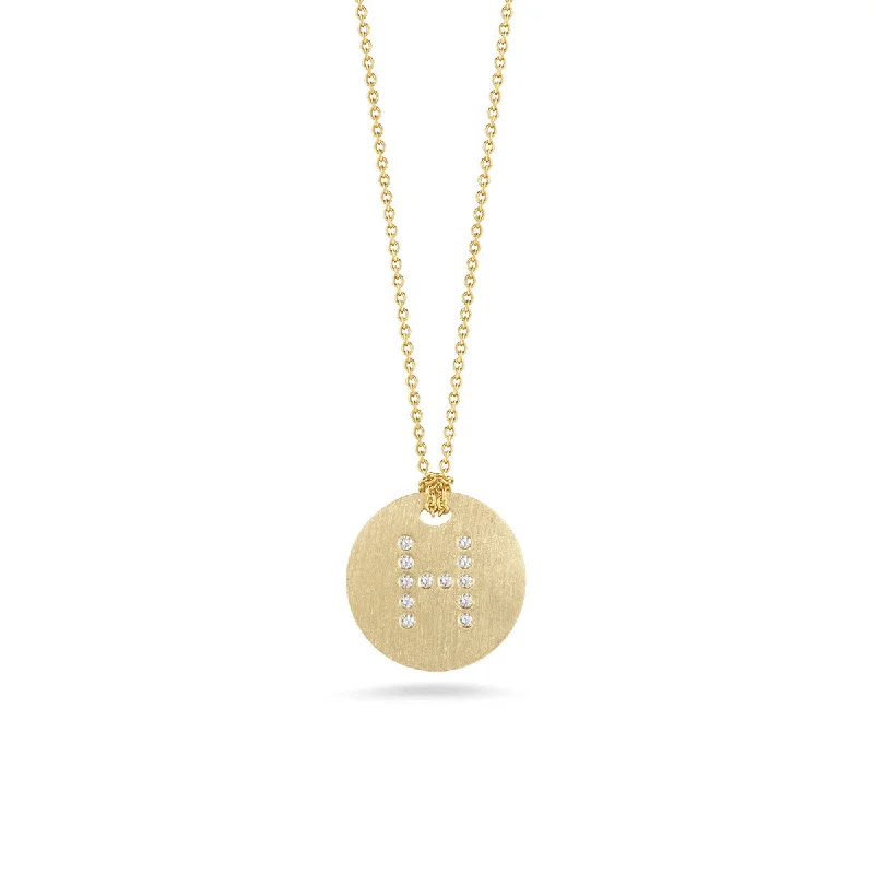 Women’s round pendant necklace-Disc Pendant with Diamond Initial H