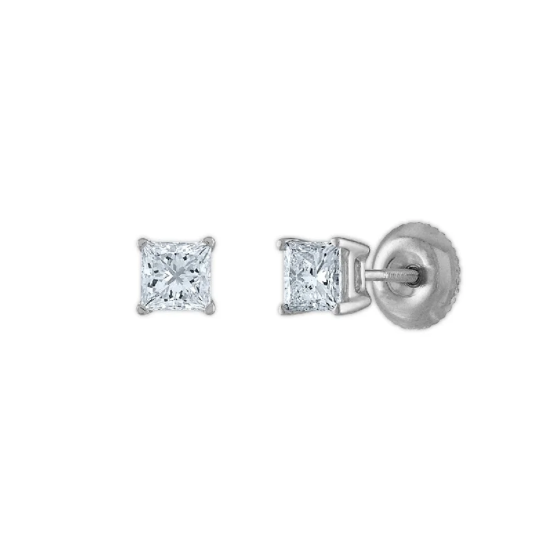 Women’s round earrings-Signature Certificate EcoLove 3/4 CTW Princess Cut Lab Grown Diamond Solitaire Stud Earrings in 14KT White Gold