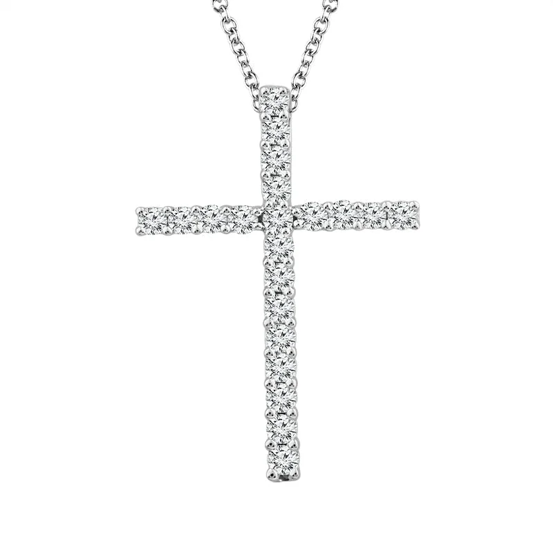 Women’s large pendant necklace-10k White Gold 0.10ctw Diamond Cross Pendant