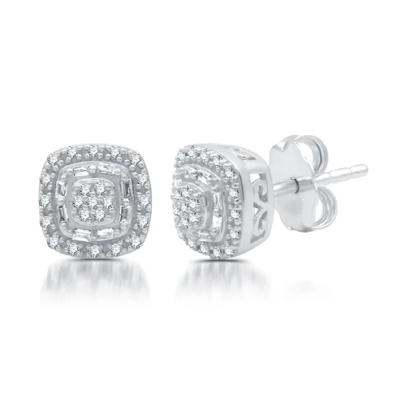 Women’s artistic earrings-EcoLove 1/4 CTW Lab Grown Diamond Halo Stud Earrings in Sterling Silver