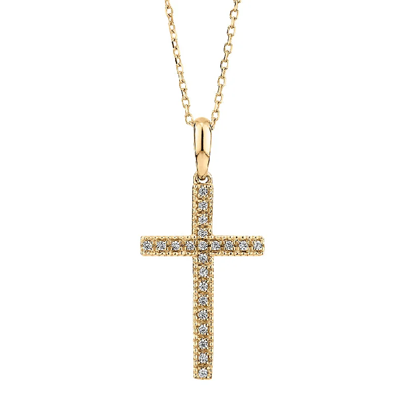 Women’s cubic zirconia necklace-Cross pendant with diamond simulants in 10 carat yellow gold