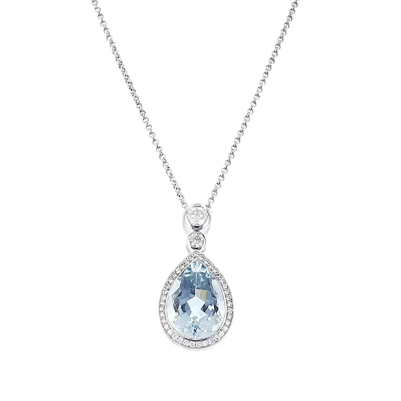 Women’s solitaire pendant necklace-Hans D. Kreiger Aquamarine and Diamond Pendant