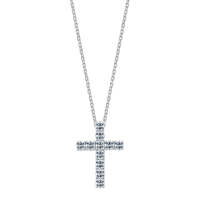 Women’s cubic zirconia necklace-Cross pendant with 1.21 carats* of diamond simulants in 10 carat white gold