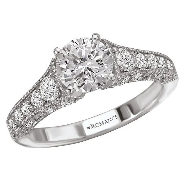 Women’s art deco engagement ring-14KT 3/4 CTW Graduated Diamond Milgrain Setting for 1 CT Round