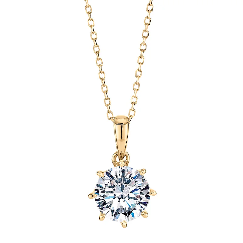 Women’s vintage-inspired necklace-Round Brilliant solitaire pendant with 1.28 carat* diamond simulant in 10 carat yellow gold