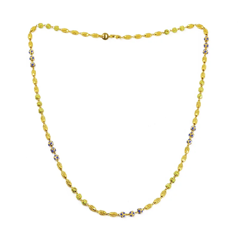 Women’s gemstone pendant necklace-22K Yellow Gold Chain W/ Hand Painted Gold Beads & Link Chain