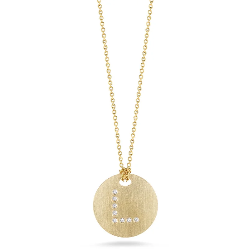 Women’s charm necklace-Disc Pendant with Diamond Initial L