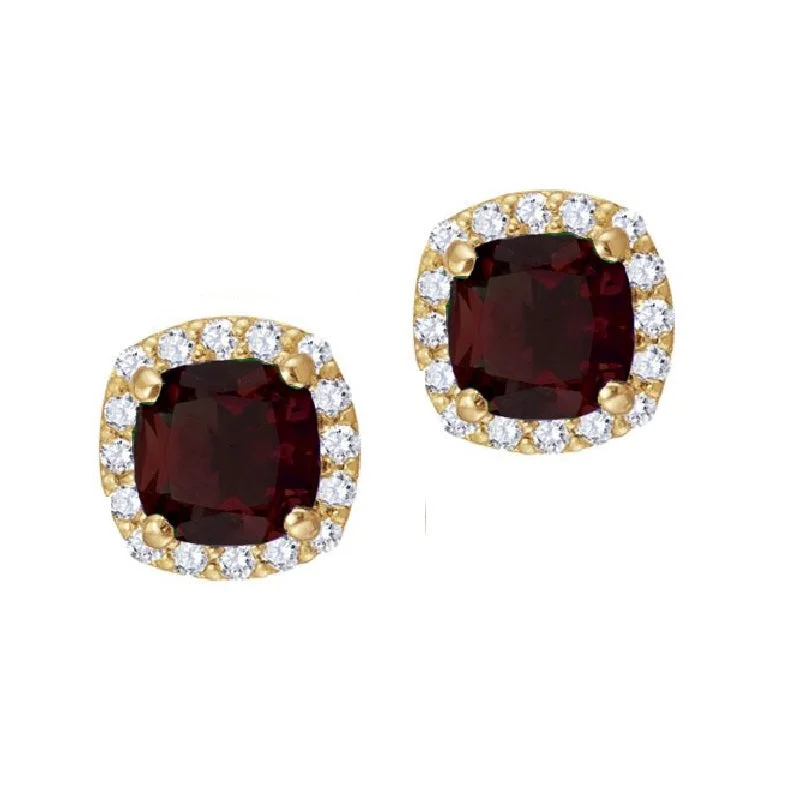 Women’s large hoop earrings-5MM Cushion Garnet and White Sapphire Birthstone Halo Stud Earrings in 10KT Yellow Gold