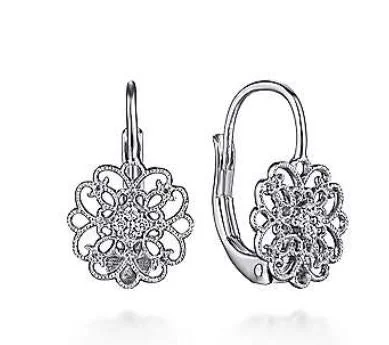 Women’s large dangle earrings-925 Sterling Silver White Sapphire Vintage Inspired Openwork Drop Earrings