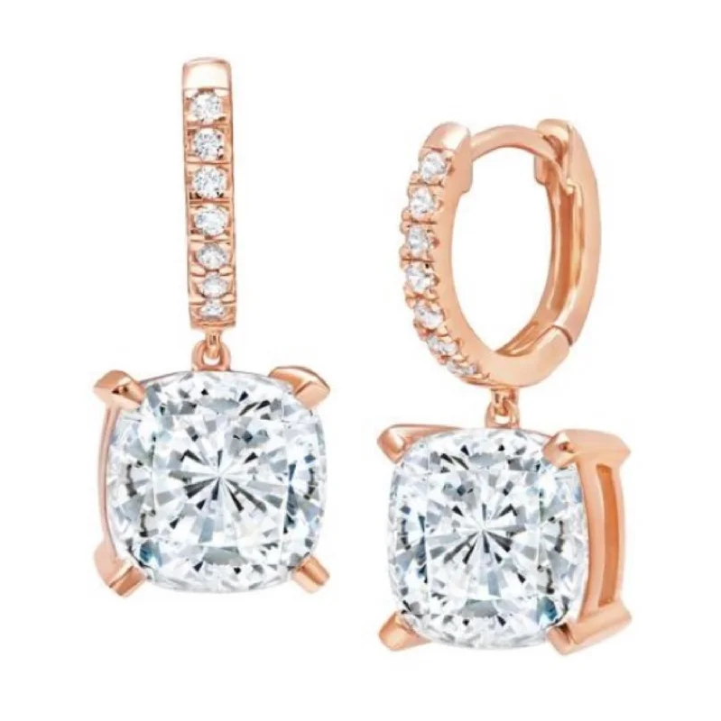 Women’s double hoop earrings-Crislu 18KT Rose Gold Plated Sterling Silver Cushion Cubic Zirconia Leverback Earrings