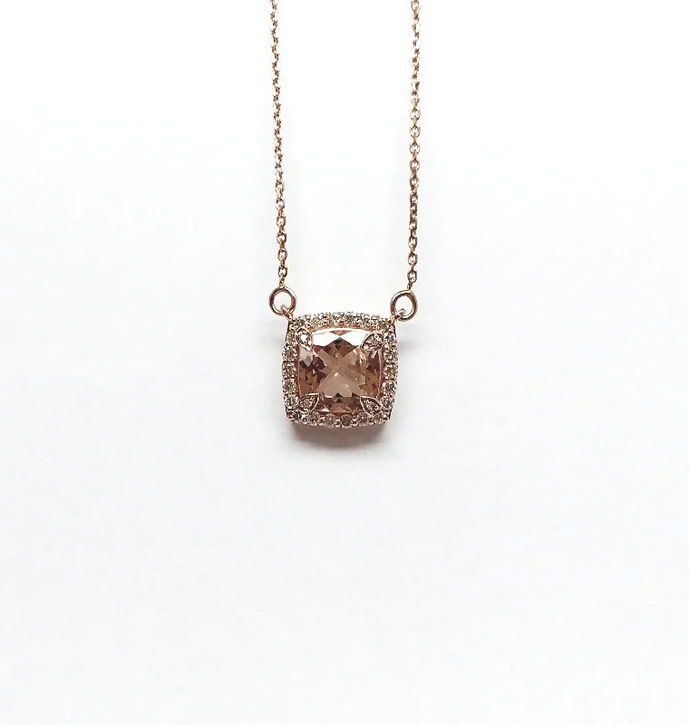 Women’s bridal necklace-Cushion Cut Morganite and Diamond Pendant AD NO: 2068