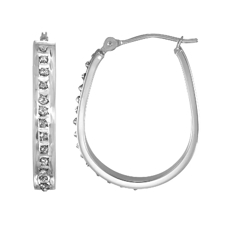 Women’s vibrant earrings-Diamond Fascination 14KT White Gold 23X18MM Diamond Accent Hoop Earrings