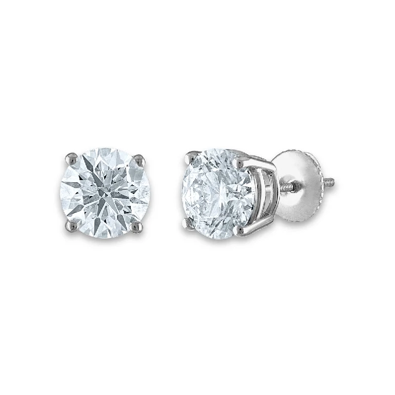 Women’s sparkly earrings-Signature Certificate EcoLove 3 CTW Round Lab Grown Diamond Solitaire Stud Earrings in 14KT White Gold