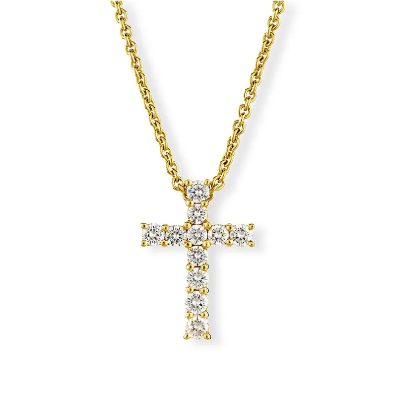 Women’s opal pendant necklace-18K Yellow Gold Large Diamond Cross Pendant