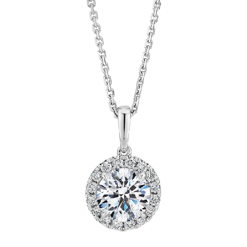 Women’s delicate necklace-Premium Certified Lab-Grown Diamond, 1.19 carat TW round brilliant halo pendant in 18 carat white gold