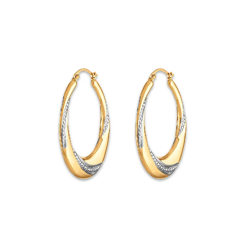 Women’s cubic zirconia earrings-10KT Yellow Gold With Rhodium Plating 29MM Hoop Earrings