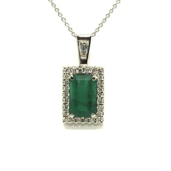 Women’s wedding necklace-Emerald And Diamond  Halo Pendant Ad No.0534