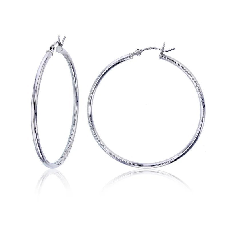 Women’s stud earrings-Sterling Silver 2X50MM Hoop Earrings