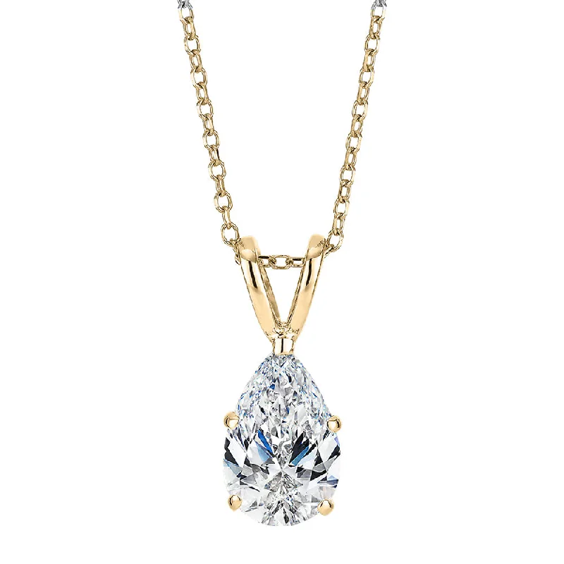 Women’s delicate necklace-Pear solitaire pendant with 1 carat* diamond simulant in 10 carat yellow gold