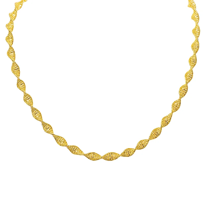 Women’s casual necklace-22K Yellow Gold Chain W/ Beaded Filigree & Singapore Style Chain