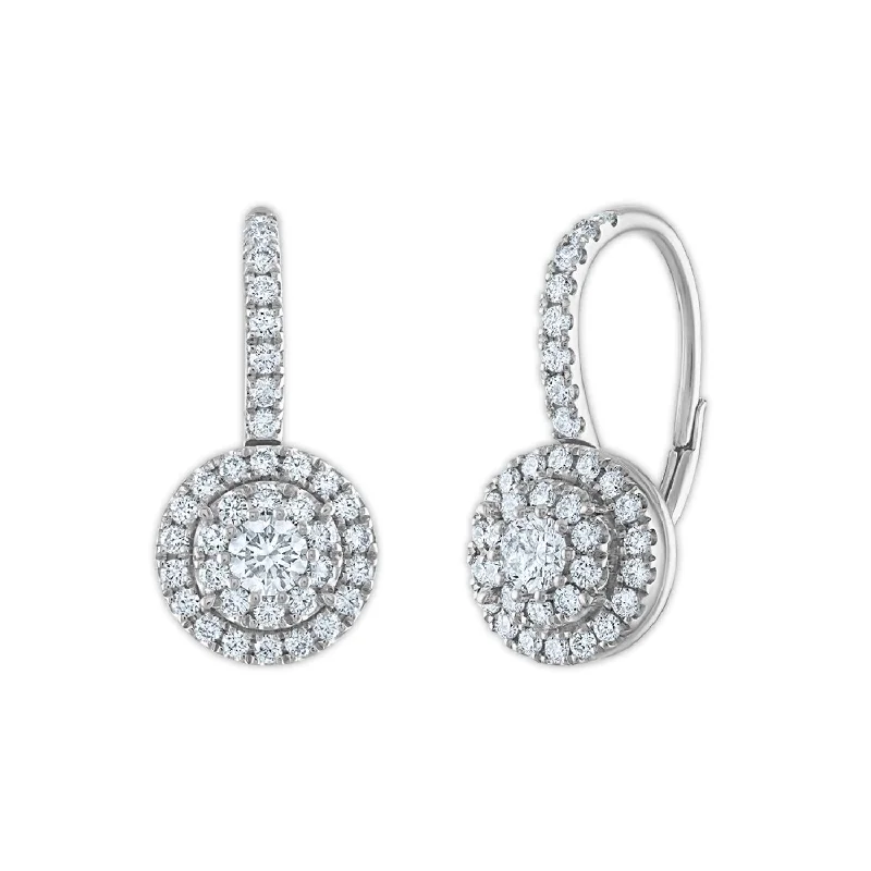 Women’s colorful gemstone earrings-Signature EcoLove 1 CTW Lab Grown Diamond Cluster Halo Round Shaped Earrings in 14KT White Gold