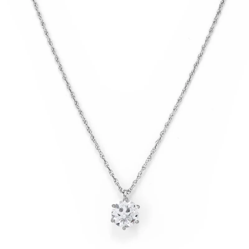 Women’s necklace set-Pre-Owned Diamond Solitaire Pendant, 1.90 Carats, 14K White Gold