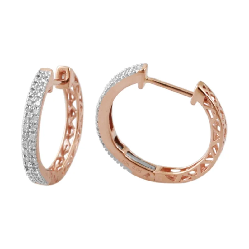 Women’s pink sapphire earrings-1/10 CTW Diamond Hoop Earrings in 10KT Rose Gold