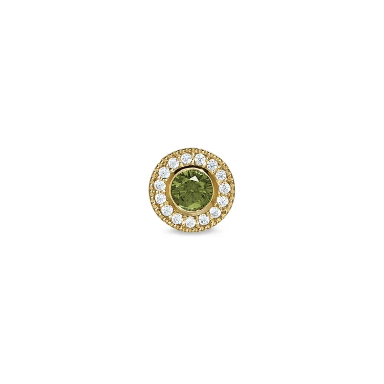 Women’s elegant diamond engagement ring-Gold Finish Sterling Silver Micropave Round Simulated Peridot Charm with Simulated Diamonds