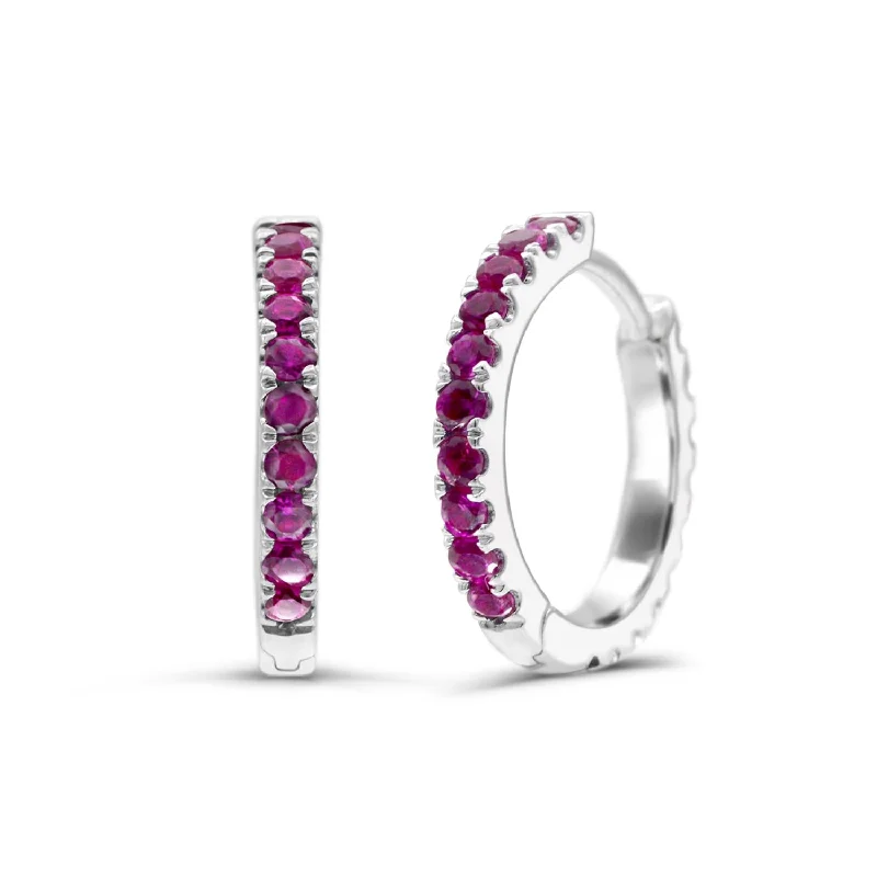 Women’s diamond earrings-Created Ruby and White Sapphire Reversible Hoop Earrings in Sterling Silver