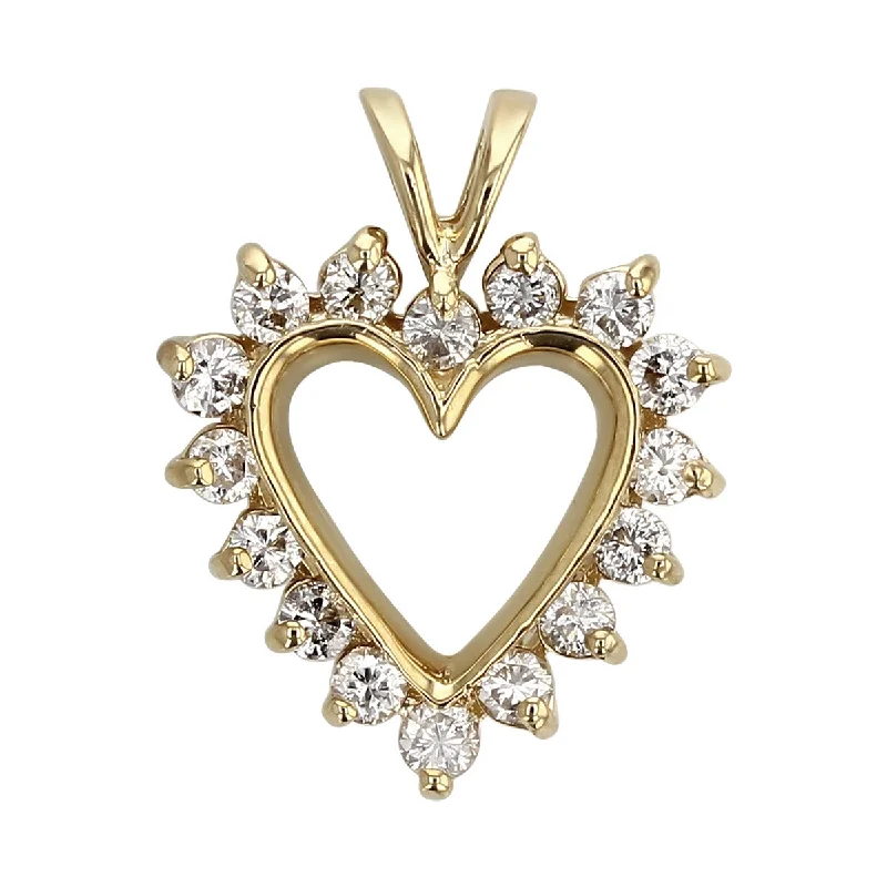 Women’s pendant necklace-14K Yellow Gold Diamond Open Heart Pendant